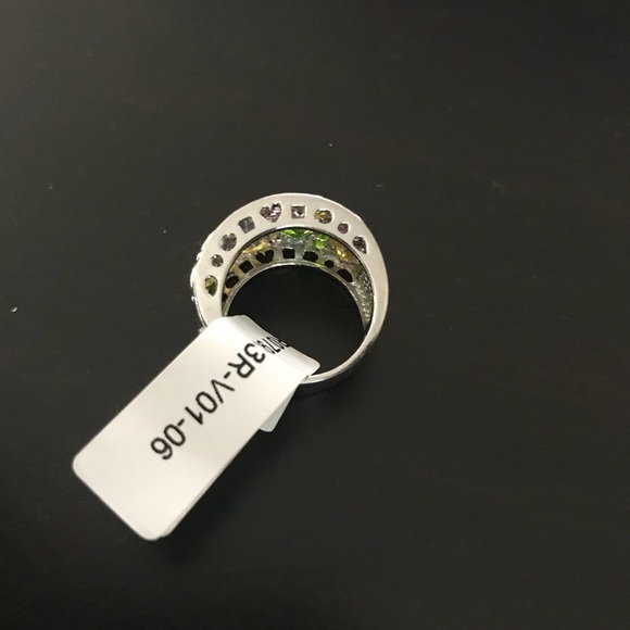 Bijoux Cubic Zirconia CZ White Gold Rhodium Plated Silver Multi Gem Ring - Picture 5 of 8